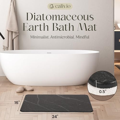 Quick Dry Shower Stone Bath Mat, Super Absorbent & Non-Slip 24 x 16 Inch Diatomaceous Earth Mat, Durable & Easy to Clean Diatomite Bath Mat for Bathroom Floor/Kitchen (Charcoal)