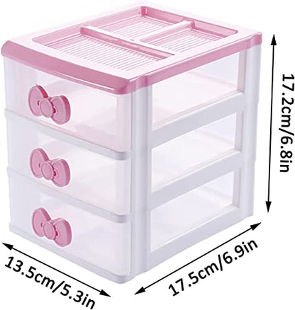 3 Drawers Small Pink Plastic Drawers Organizer, Kawaii Mini Desktop Storage Drawers, Small Pink Drawers Desk Organizer for Bathroom, Vanity, Office, Bedroom