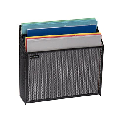 Mind Reader Vertical File Storage, Desktop Organizer, Workspace, Office, Metal Mesh, 12.5"L x 3.75"W x 11.5"H, Black