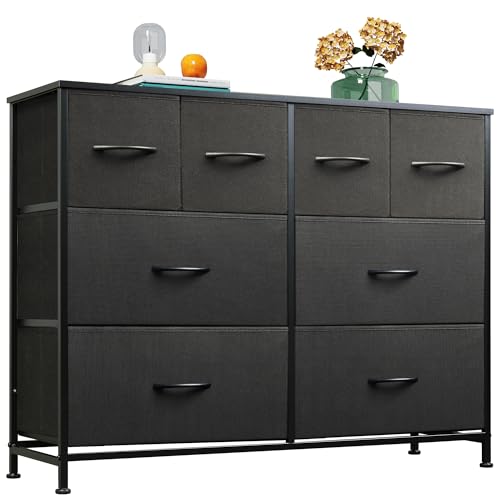 Wide Dresser for Bedroom, 8 Drawer Chest of Drawer... (Black)