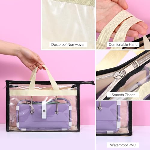 15 Packs Purse Storage Dust Bags for Handbags Clear Handbag Storage Purse Protector Bag Organizers for Handbags Cover Hanging Closet Organizer with Zipper and Handles, 3 Sizes