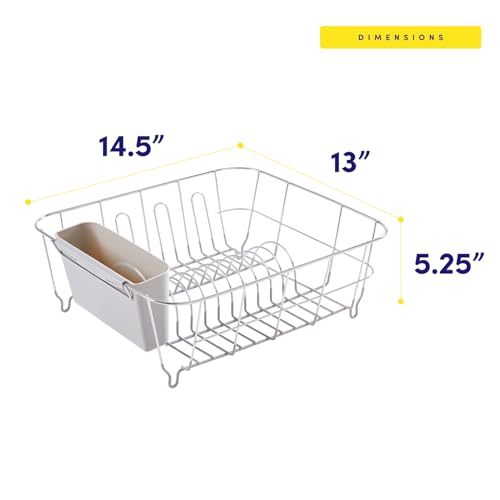 Dish Drying Rack & Cutlery Holder 2 Piece Set - Compact Sink-Fitting Dish Drainer with Rubberized Undercoating, Space-Saving Kitchen Organizer for Plates, Cups, Bowls & Utensils in Sink, Silver