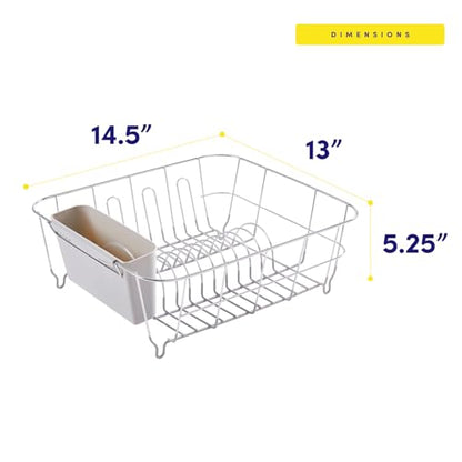 Dish Drying Rack & Cutlery Holder 2 Piece Set - Compact Sink-Fitting Dish Drainer with Rubberized Undercoating, Space-Saving Kitchen Organizer for Plates, Cups, Bowls & Utensils in Sink, Silver