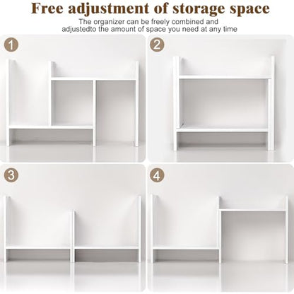 Desk Shelves Wood Desktop Orgnizer Shelf. Office Organization for Top of Desk Organizers and Accessories Bookshelf Shelving,Adjustable Tier H-Shape Mini Bookcase(White)