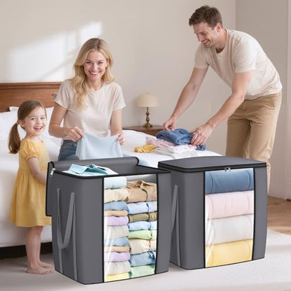 120L Extra Large Blanket Clothes Storage Bags, Gray, 1 Pack | Foldable Blanket Storage and Organization, Thick Fabric Containers with Reinforced Handles & Zippers for Comforters, Bedding
