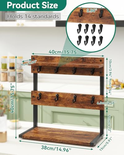 IBUYKE Countertop Mug Tree,Coffee Mug Cup Holder,Brown TBJ002H | Coffee Cup Holder Mug Display Organizer Mug Holders for Home Station Organizer Mug Stand Rack for Countertop Kitchen