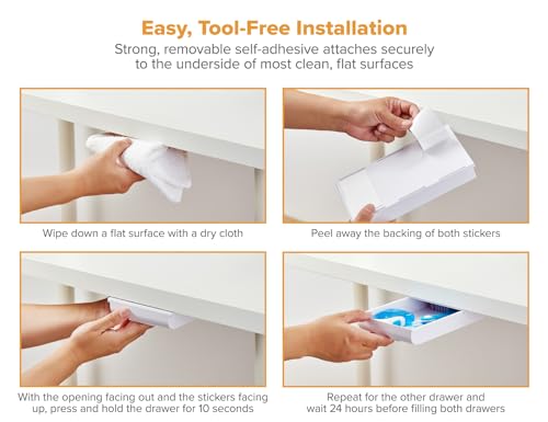 Bostitch Konnect Under Desk Drawer, Self-Adhesive Slide Out Storage Organizer with 4 Customizable Dividers, 2-Pack
