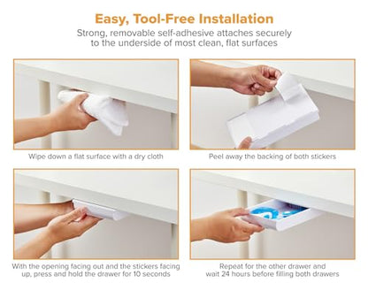 Bostitch Konnect Under Desk Drawer, Self-Adhesive Slide Out Storage Organizer with 4 Customizable Dividers, 2-Pack