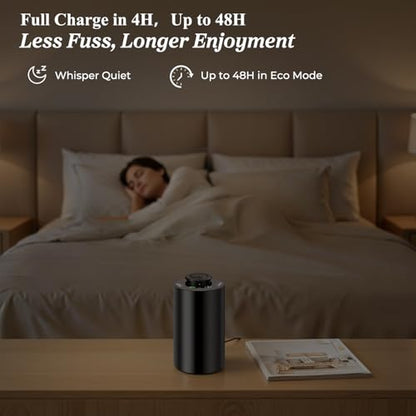 URPOWER Waterless Essential Oil Diffuser Cordless Mini Scent Diffuser 20mL | Includes 2 x 20mL Hotel-Inspired Essential Oils, Rechargeable Aluminum Waterless Diffuser for Car, Home & Office, Black