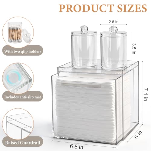 Anyoifax Disposable Face Towels Holder Set with 2 Pack Qtip Holders, Clear | Acrylic Box Bin Compatible with Clean Skin Club Clean Towelettesl XL Bathroom Counter Storage with Drawer