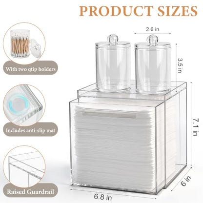 Anyoifax Disposable Face Towels Holder Set with 2 Pack Qtip Holders, Clear | Acrylic Box Bin Compatible with Clean Skin Club Clean Towelettesl XL Bathroom Counter Storage with Drawer