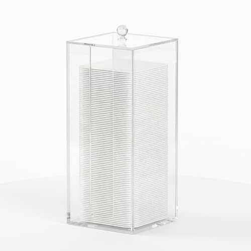 Acrylic Clean Pad Storage Box for Clean Skin Club, Cotton Pad Dispenser, Square Rounds Cotton Pad Holder (Pad Not Included) - Vertical with Lid
