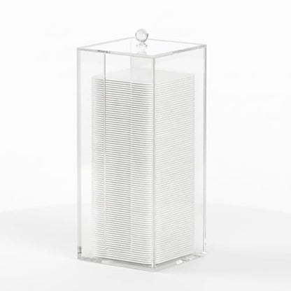 Acrylic Clean Pad Storage Box for Clean Skin Club, Cotton Pad Dispenser, Square Rounds Cotton Pad Holder (Pad Not Included) - Vertical with Lid