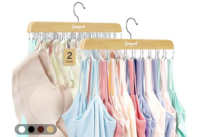Tank Top Hanger, 2 Pack w/40 Hooks Bra Hanger for Closet Organizer | Premium Wood Space Saving Hanger, 360°Rotating Closet Organizers and Storage, Multi Hook Hanger for Dorm & Apartment