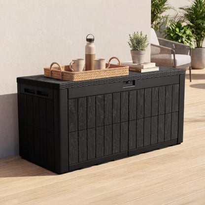 Quictent 120 Gallon Heavy Duty Resin Deck Box, Weatherproof Waterproof Outdoor Storage Bench, UV Resistant Lockable Container for Garden, Pool Supplies, Patio Cushions & Furniture Accessories