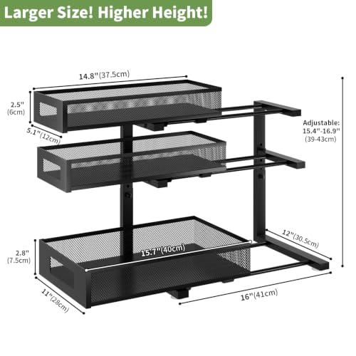 Under Sink Organizer,3-Tier Heavy Duty Pull out Cabinet Organizer Shelf | Height Adjustable,Thickened Metal,Slide out Storage Drawer Rack for Kitchen Bathroom Pantry Laundry Home Organization