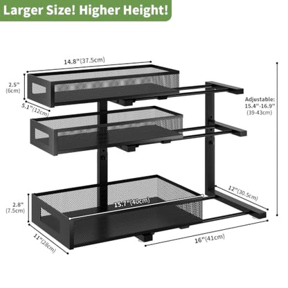 Under Sink Organizer,3-Tier Heavy Duty Pull out Cabinet Organizer Shelf | Height Adjustable,Thickened Metal,Slide out Storage Drawer Rack for Kitchen Bathroom Pantry Laundry Home Organization