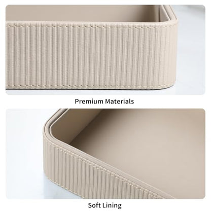 Valet Tray Organizer Bedside Nightstand Organizer Desk CatchallTray | PU Leather, Soft Lining, Larger Size, Decorative Modern Design, Aesthetic Stripes, Waterproof And Stain-Resistant