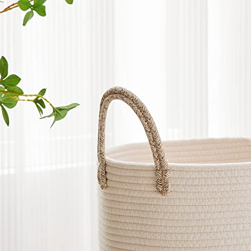 Tall Woven Laundry Basket Hamper 58L, White Brown