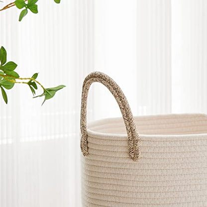 Tall Woven Laundry Basket Hamper 58L, White Brown