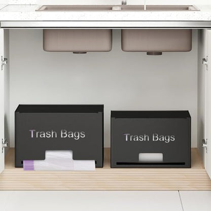 STWWO 2-Pack Trash Bag Holder Dispenser, Stackable Garbage Bag Dispenser, Extra Large Trash Organizer for Kitchen Laundry Under Sink, Wall Mounted or Freestanding, Metal Black
