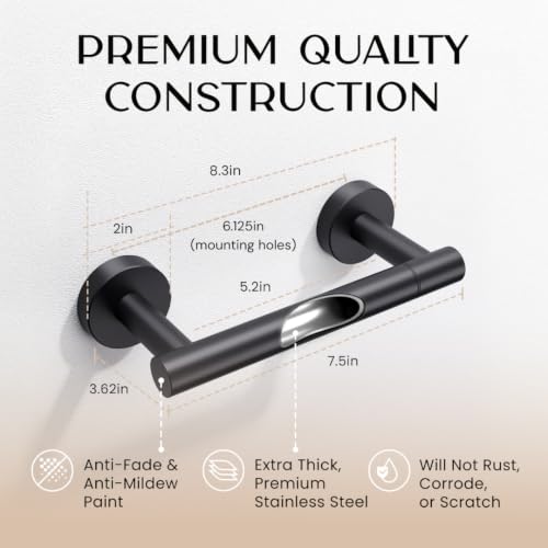 Day Moon™ Matte Black Toilet Paper Holder Wall Mount - Pivoting Modern Roll Holder for Bathroom