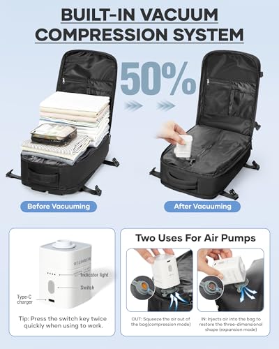 coofay Vacuum Backpack Travel with Pump Vacpack Travel Backpack with Vacuum System Mochila de Viaje Compresion al Vacio Easyvacpack Airbag Backpacks for Traveling Carry on Luggage