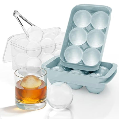 Large Ice Cube Tray for Freezer - 2 Pack Stackable Round Ice Cube Molds Set, Easy to Fill & Release with Storage Bin and Tongs for Kitchen, Party, Cocktail & Coffee, Gifts for Whiskey Lover (1.93In)