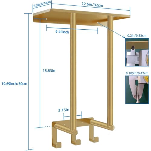 Gold Towel Rack with Shelf, Bethom Bath Towel Storage for Bathroom, Stainless Steel, 3 Hooks Towel Racks for Small Bathroom Wall Mounted