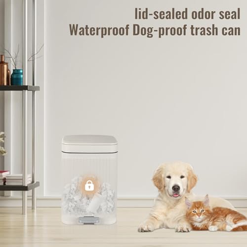 Small Bathroom Trash Can with Lid, 2.1 Gallon Soft Close Step Can, Cream | Slim Garbage Can with Pedal for Office, Bedroom & Kitchen, Narrow Plastic Waste Bin Container for Small Spaces