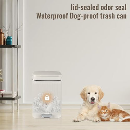 Small Bathroom Trash Can with Lid, 2.1 Gallon Soft Close Step Can, Cream | Slim Garbage Can with Pedal for Office, Bedroom & Kitchen, Narrow Plastic Waste Bin Container for Small Spaces