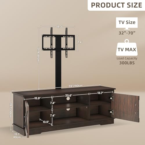 YITAHOME Farmhouse TV Stand with Mount for 70" TVs, Living Room, Espresso | Entertainment Center with Adjustable Mount for 32-70 Inch TVs, for Living Room, Adjustable Shelf, TV Cabinet Media Console