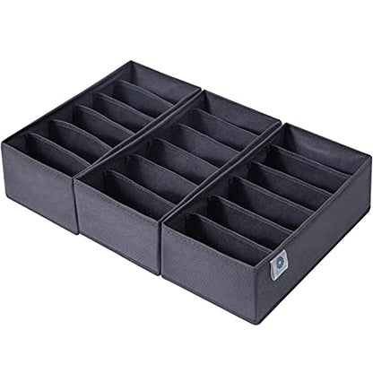 3 Pack Sock Underwear Drawer Organizer Dividers, Non-Woven Fabric Collapsible Cabinet Closet Storage Boxes for Clothes, Socks, Lingerie, Underwear, Tie, Belt, Baby, Bedroom (Gray, 6 Cells)