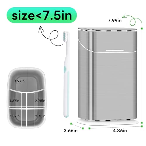GFWARE Bathroom Toothbrush Holder with Cover, Ventilated & Drainage, Silver | Detachable 5 Slots Bathroom Organizer for Toothbrush and Toothpaste, Waterproof & Dustproof, Fits Toothbrushes Under 7.5 In
