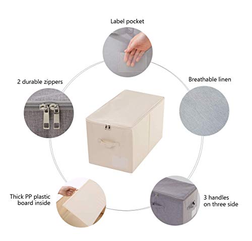 2pcs Zip Lidded Wardrobe Blankets Organizer Storage Bins, Folding & Sturdy | 22"X13"X12.6", clothing, duvets, sweaters, jeans organizer, foldable dustproof,washable,save space,3-side zip openning, rigid