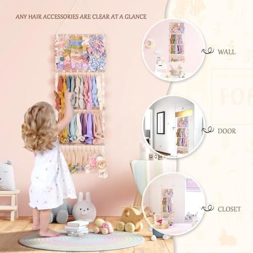 Headband Holder Bows Organizer For Girls Baby Hair Accessories Organizer | Bow Holder for Girls Hair Bows Organizer Wall Hanging Storage Baby Girl Nursery Decor Toddler Hair Accessories Organizer
