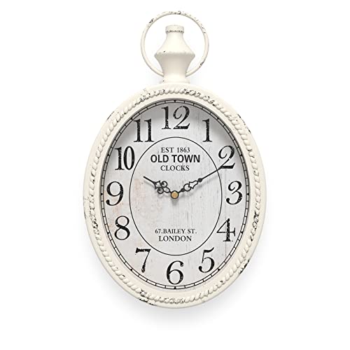Menterry Small Retro Oval Wall Clock Antique Old Design,White Vintage Style | Battery Operated Silent Decor Wall Clocks for Kitchen,Bedroom,Farmhouse,Bathroom (11.2" H x 6.7" W)