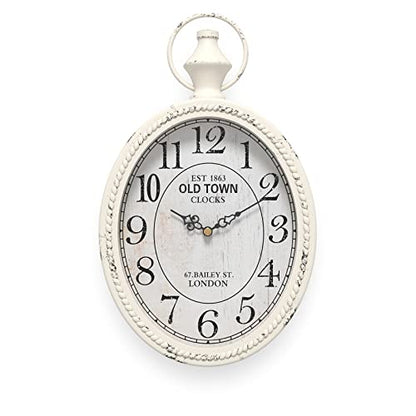 Menterry Small Retro Oval Wall Clock Antique Old Design,White Vintage Style | Battery Operated Silent Decor Wall Clocks for Kitchen,Bedroom,Farmhouse,Bathroom (11.2" H x 6.7" W)