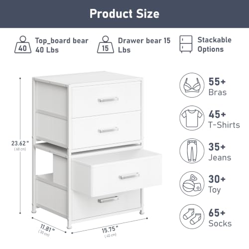 DIMJ Stackable Storage Drawers for Closet Organizers and Storage - Small Dresser for Closet with 4 Fabric Drawers, Closet Storage Drawers, Dresser for Bedroom Organizer for Small Spaces, White