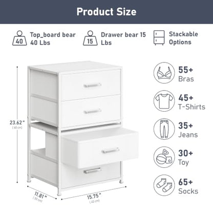 DIMJ Stackable Storage Drawers for Closet Organizers and Storage - Small Dresser for Closet with 4 Fabric Drawers, Closet Storage Drawers, Dresser for Bedroom Organizer for Small Spaces, White