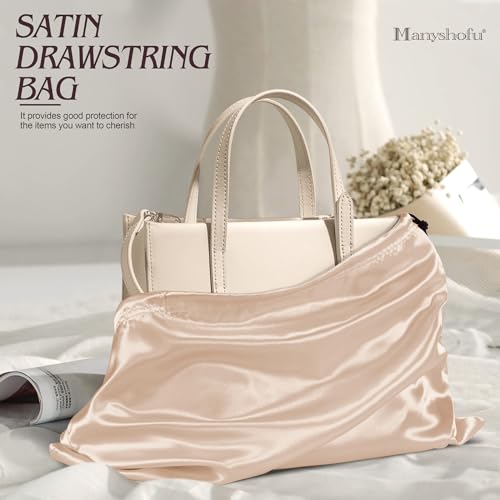 Manyshofu Beige Satin Dust Bags, 7 Pack Drawstring Storage 23.6x19.6 | Protects Handbags From Dust And Moisture, Soft Breathable Fabric, Washable Drawstring Closure, Folds For Travel, 7 Pack