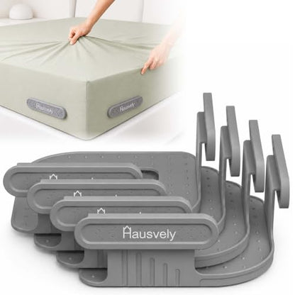 Bed Sheet Holder for Corners (4 Pack) – Keeps Sheets Tight & Wrinkle-Free – Fitted Sheet Clips & Fasteners for King Queen Twin Mattress – Durable Plastic Bedsheet Locker, Grey