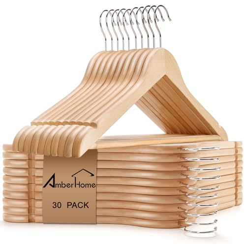 30 Pack Natural Wooden Coat Hangers, Wood Suit Han... (30 Count | Natural | Wood)