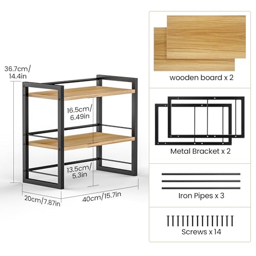 Office Desk Shelf Organizer, Wood Desktop Bookshelf Supplies Storage Rack, Shelf for Top of Desk and Dresser (Black-2 Tier)