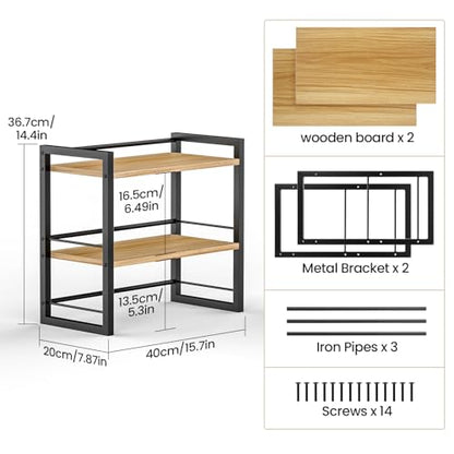 Office Desk Shelf Organizer, Wood Desktop Bookshelf Supplies Storage Rack, Shelf for Top of Desk and Dresser (Black-2 Tier)