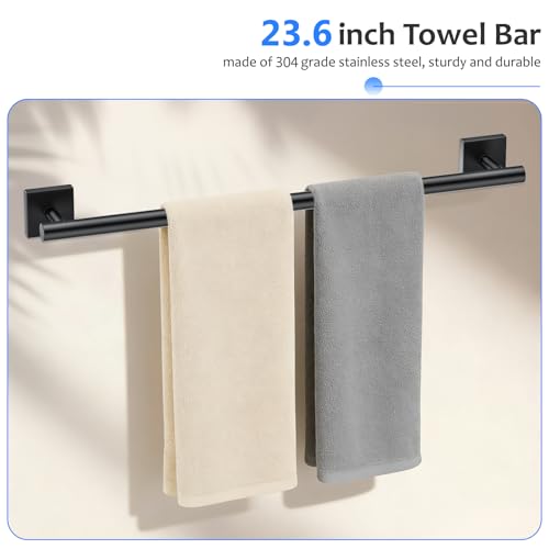 5 Pieces Bathroom Hardware Accessories Set Matte Black Towel Bar Set Stainless Steel Wall-Mounted Towel Holder 23.6 Inch Towel Racks for Bathroom