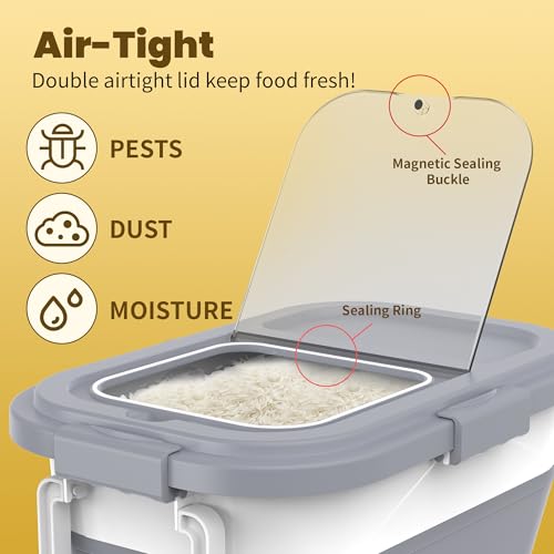 HOYTAMDA 25-35Lbs Rice Container,Collapsible Food Storage Container Wheels