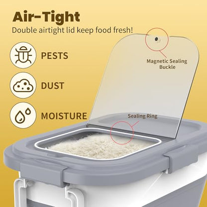 HOYTAMDA 25-35Lbs Rice Container,Collapsible Food Storage Container Wheels