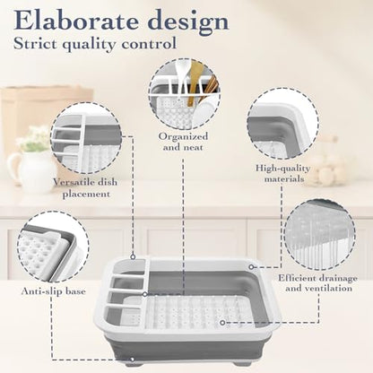 Collapsible Bowls, Plates, and Dishes Drainer, Portable Space-Saving Dish Rack for Kitchen, RV, Campers, and Travel Trailers