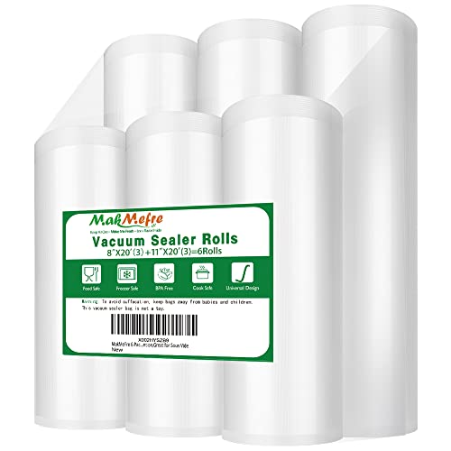 6Pack Vacuum Sealer Rolls 8"&11"x20' BPA Free Sous Vide Bags